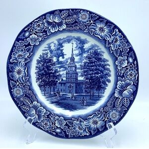 Liberty Blue Plate – Independence Hall – Vintage Blue & White Colonial Scene